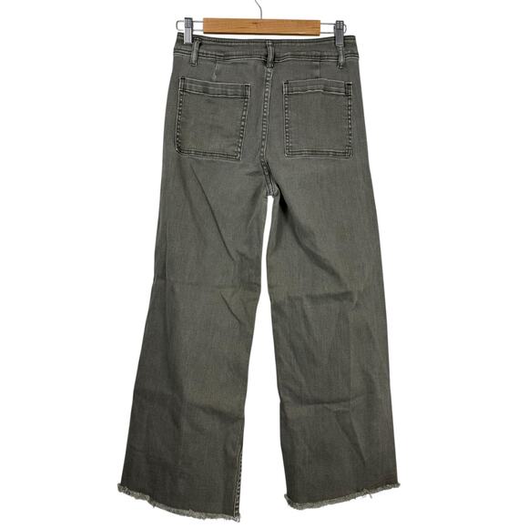 Miou Muse Jeans Womens Large Green Olive Wide Leg Raw Hem High Rise - Picture 6 of 9